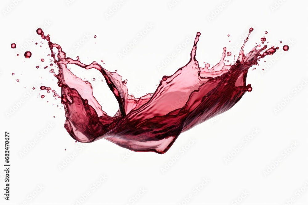 Poster A captivating image capturing a splash of vibrant red wine against a pristine white background. This versatile picture can be used for various themes and concepts