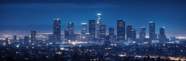 Los Angeles at night. Night city panorama.  - obrazy, fototapety, plakaty