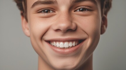 Clear lighting in the studio enhances the joy of a teen boy's bright smile.