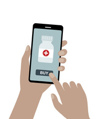 Buying medicine from online pharmacy, using cellphone.