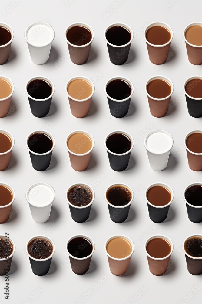 Poster a picture showing a group of coffee cups placed on a table.