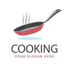 cooking process on pan isolated on white background