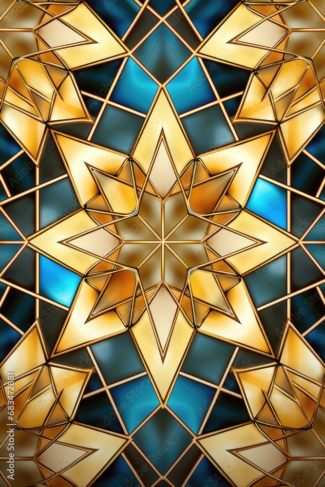 Poster a beautiful stained glass window featuring a intricate gold star design. perfect for adding a touch 