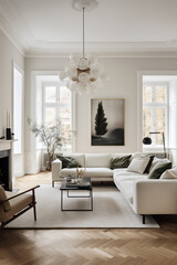 Fototapeta na wymiar Interior Design Frame Artwork Mock Up | White Livingroom 