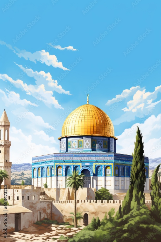 Poster a painting of a dome on top of a building. suitable for architectural and historical projects.