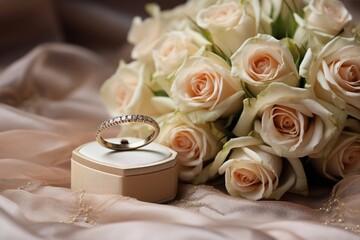 Beautiful wedding bouquet and wedding rings