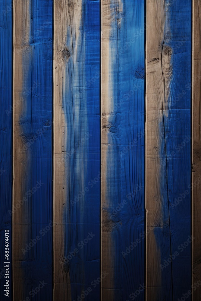 Poster A detailed close up view of a wooden wall painted in a vibrant shade of blue. This image can be used to add a pop of color and texture to various design projects