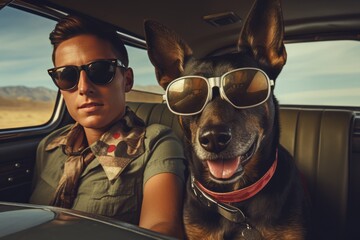 Road Trip Couple With Dog, Enjoying Their Journey Artistic Scene