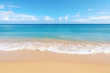 Fototapeta na wymiar Sandy Beach, Turquoise Sea, And Sky Background Highquality Photo