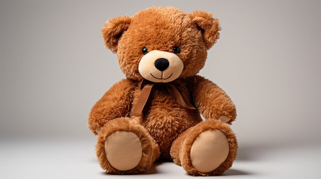Teddy bear stuffed animal. Isolated on grey background