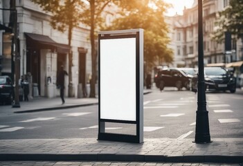 Mockup vertical advertising billboard stand in the street Blank white street billboard poster lightbox stand in the city