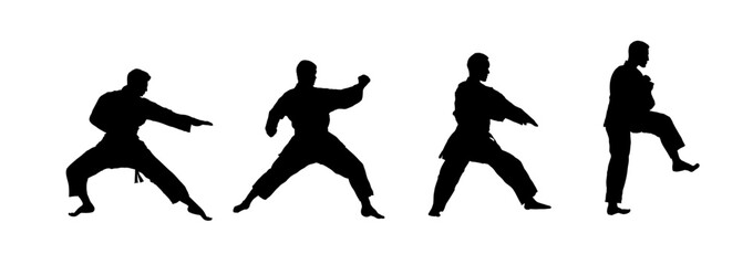 Set of silhouette of karateka, karate fighter - vector illustration