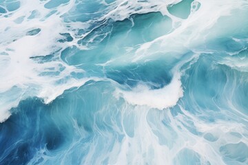 Abstract blue and white fluid painting, reminiscent of ocean waves and clouds, evoking serenity and...