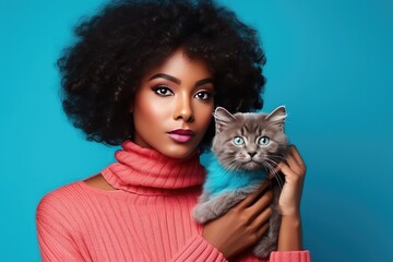 black woman with kitten