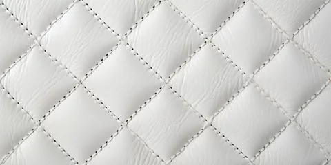 Deurstickers  white leather texture with visible stitching. © RMedia