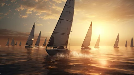 Gordijnen early morning a lot of yachts sail in regatta © Ирина Рычко