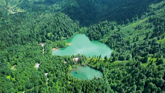 Artvin Borcka Karag&ouml;l wonderful body of water among green vegetation viewing from air
