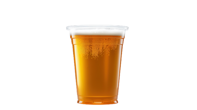 Beer in a plastic disposable cup. Isolated on Transparent background. - Powered by Adobe