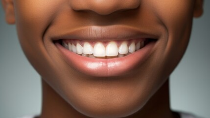 Obraz premium In a clear studio setting, a teen boy smiles brightly, showcasing his radiant teeth.