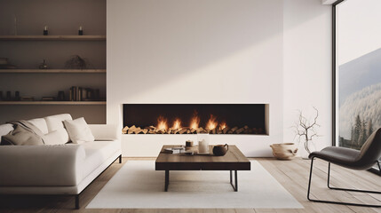 Interior Design photography | Architecture | White minimal Livingroom Fireplace   