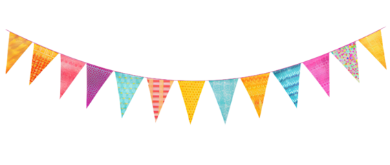 Colorful party pennant triangles. Isolated on Transparent background.