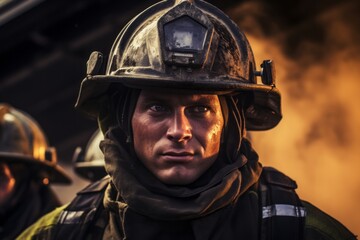 Close-up of a firefighter's face in soot and grime, a worthy dangerous profession