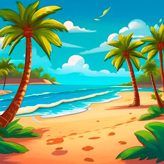 Fototapeta na wymiar beach with palm trees and sun