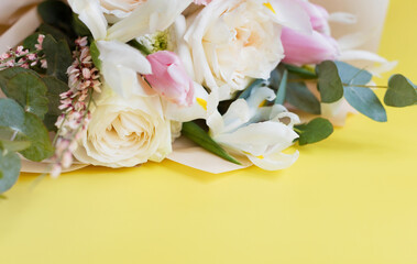 Beautiful bouquet on yellow background