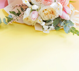 Beautiful bouquet on yellow background