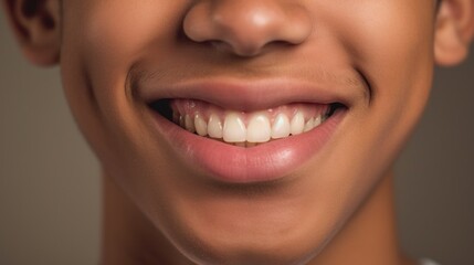 Smiling teen exhibits a perfect white-toothed grin in a well-lit studio.