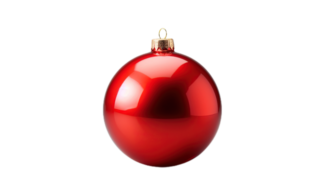 Red Christmas ball. Isolated on Transparent background.