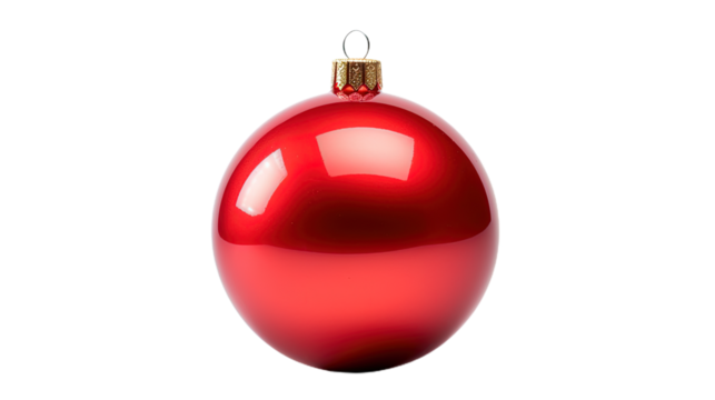 Red Christmas ball. Isolated on Transparent background.
