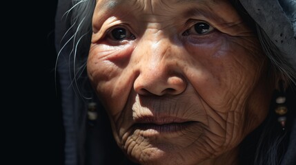 Obraz premium An asian old woman looking at the viewer