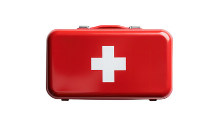 Fototapeta premium Top view red first aid kit. Isolated on Transparent background.