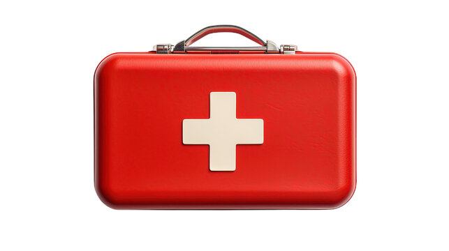 Top view red first aid kit. Isolated on Transparent background.