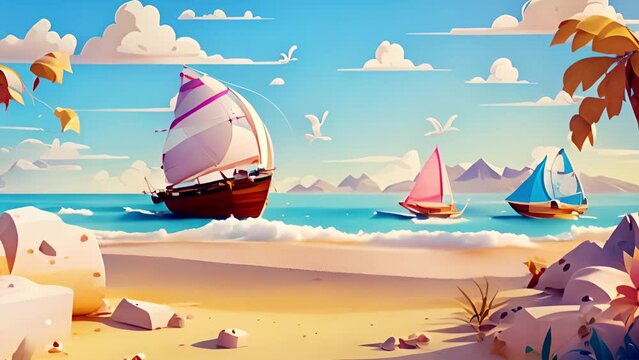 Video AI Animation of a colorful beautiful summer beach