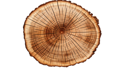 Topview Slice Tree Trunk. Isolated on Transparent background.