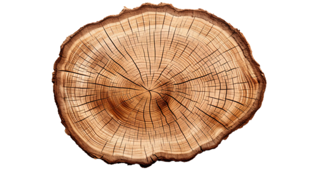 Topview Slice Tree Trunk. Isolated on Transparent background.