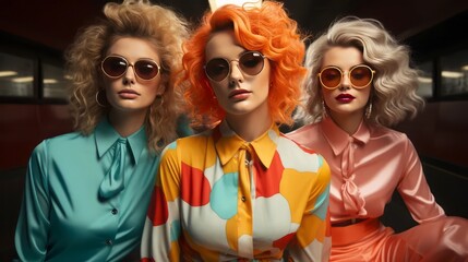 Three women in the style of the 80s