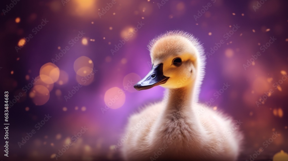 Poster a close up of a duck in front of a blurry background with a blurry image of the head and neck of a d