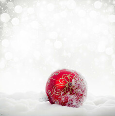 christmas decorations in snow holiday background