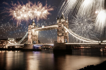 fireworks over Tower bridge New Year in London © Melinda Nagy