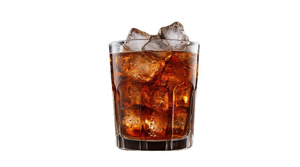 Cola with ice cubes in glass. Isolated on Transparent background.