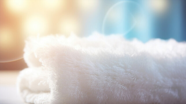 Closeup of a spa towel being fluffed and shaken out, revealing its impressive volume and fullness that will surely provide a delightfully cozy sensation.