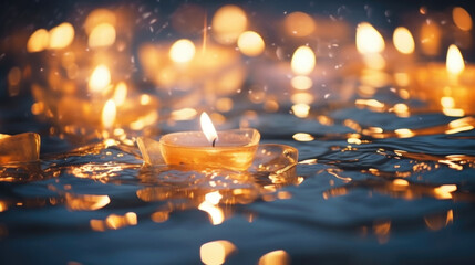 Closeup of the mesmerizing patterns created by the floating candles as they slowly drift on the surface of the water.