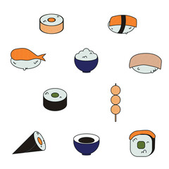 Set of japanese food Icons. Color art style icons pack. Vector illustration