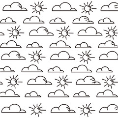 Weather icons sketches Hand drawn background Vector
