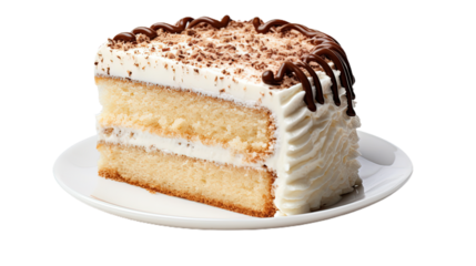 Vanilla cake slice. Isolated on Transparent background.