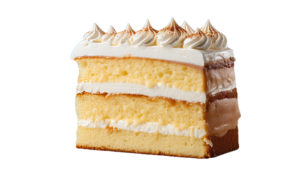 Vanilla cake slice. Isolated on Transparent background.