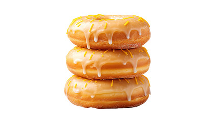 Piles of three glazed donuts. Isolated on Transparent background.